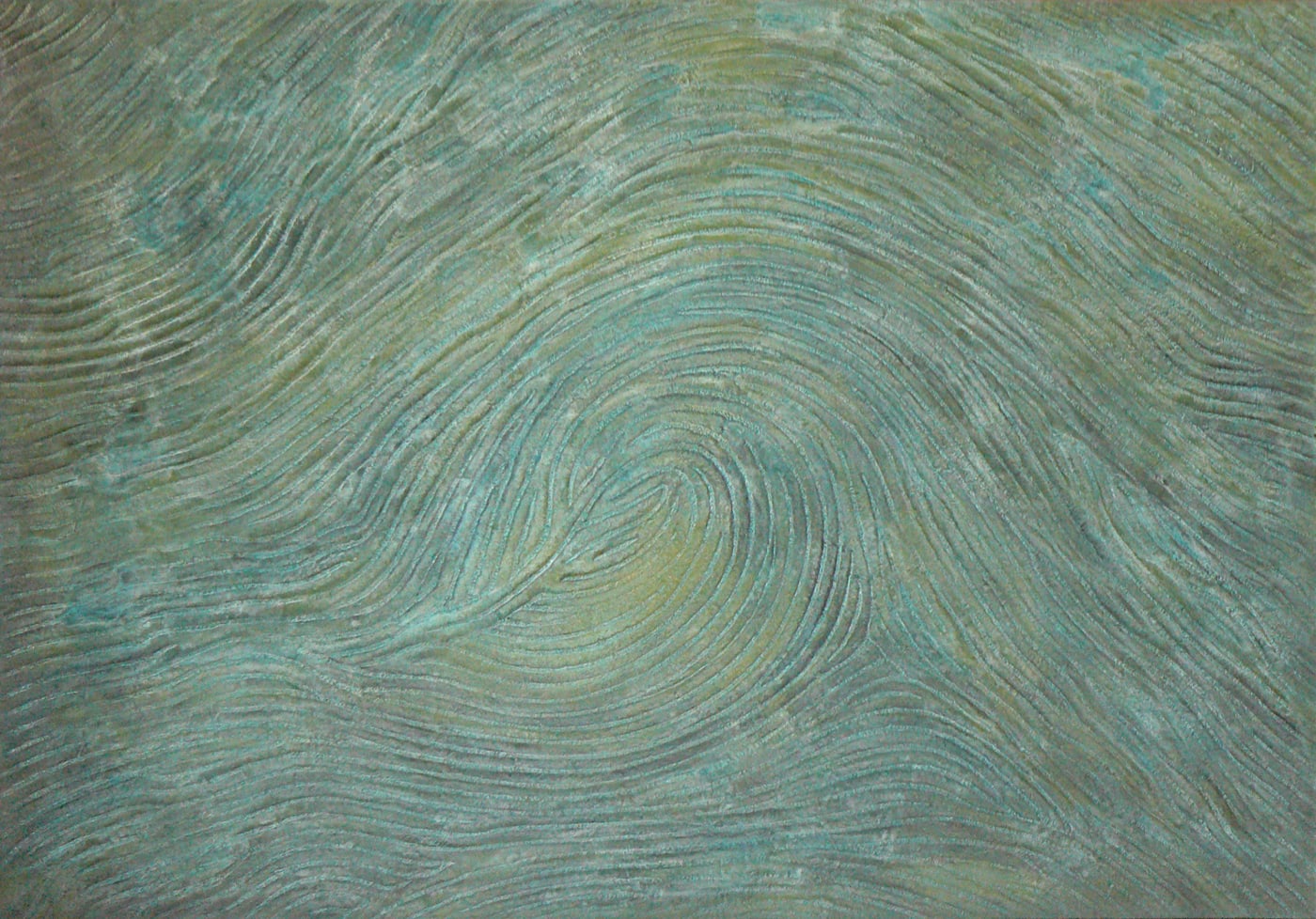 Gravure à l'acide sur enduit chaux, sur châssis bois et pigments. 70 x 100 cm. 