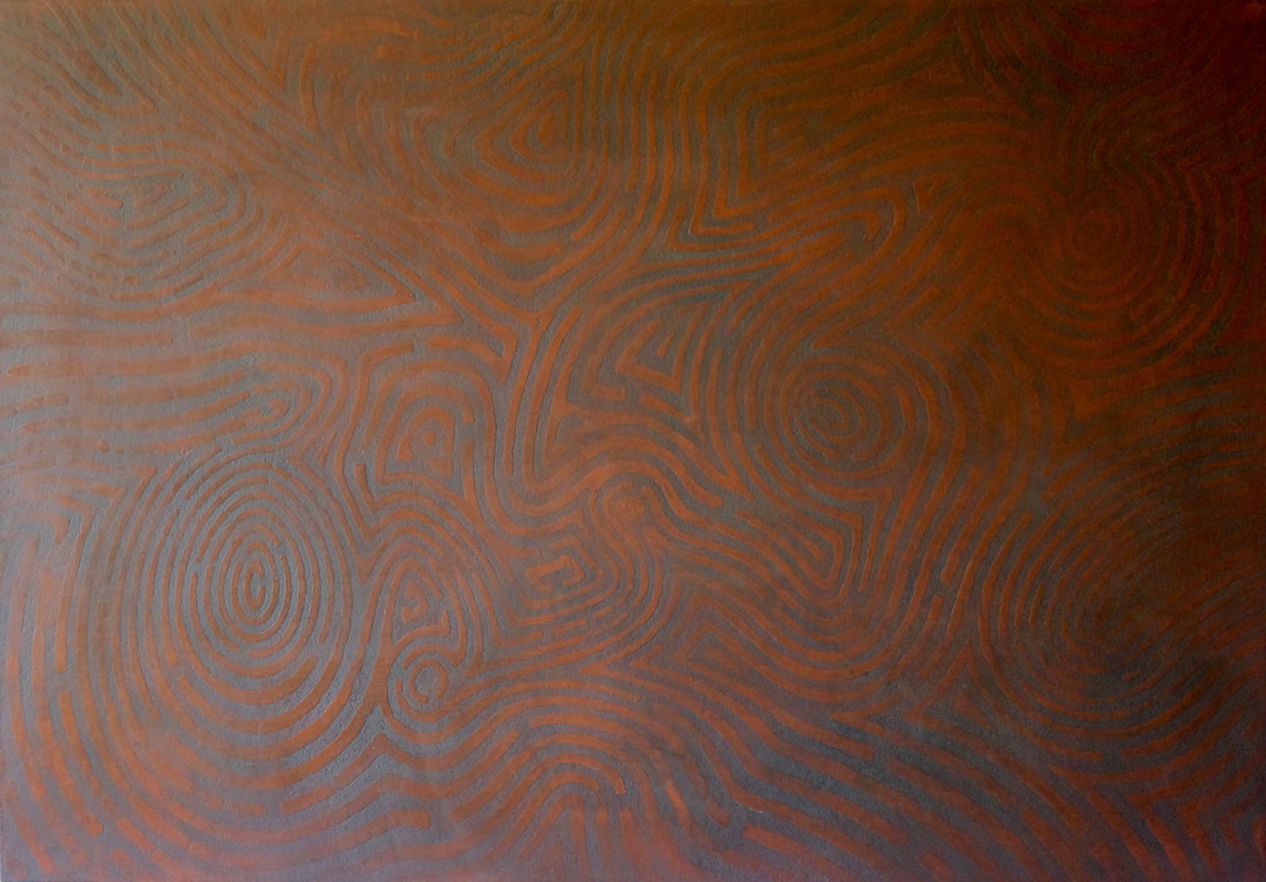 Gravure à l'acide sur enduit chaux, sur châssis bois et pigments. 70 x 100 cm. 