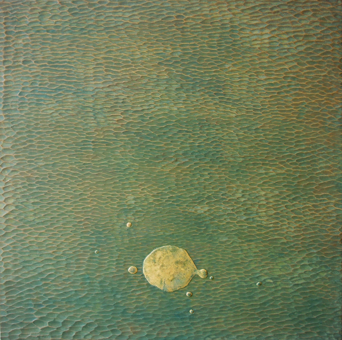 Enduit chaux a fresco sur châssis bois, poudre de marbre, pigments et feuille d'or. 58 x 58 cm. 