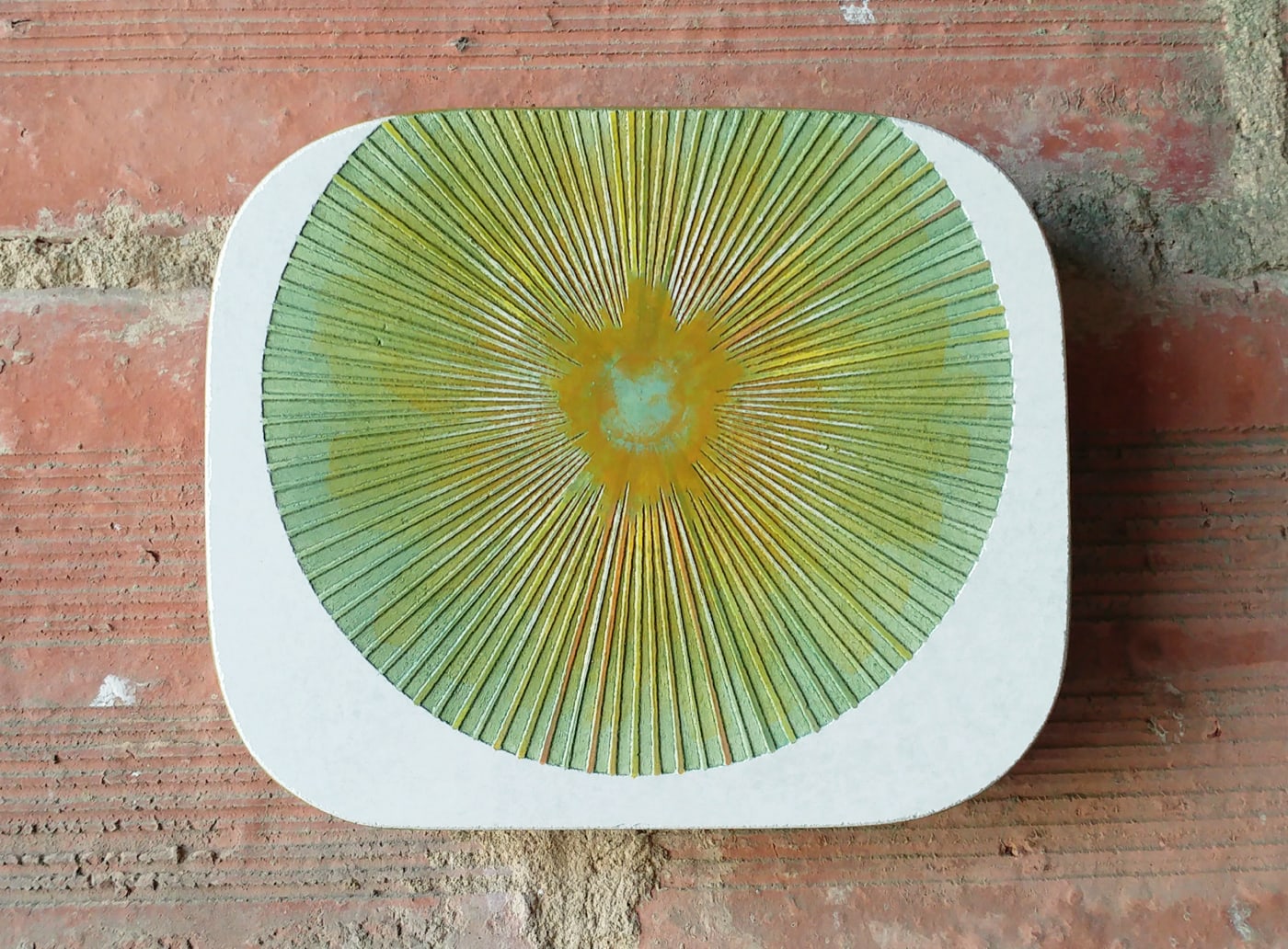 Gravure à l'acide et sgraffito sur enduit chaux sur panneau bois et pigments. 16 x 20 cm. 