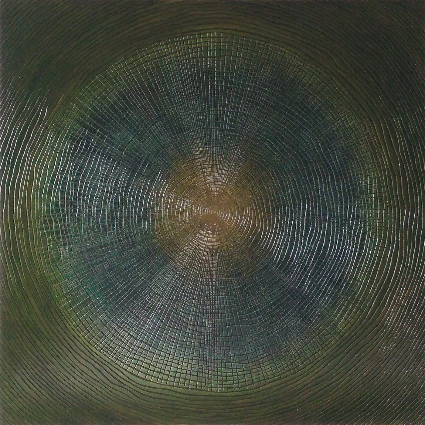 Gravure à l'acide et sgraffito sur enduit chaux sur panneau bois et pigments. 90 x 90 cm. 