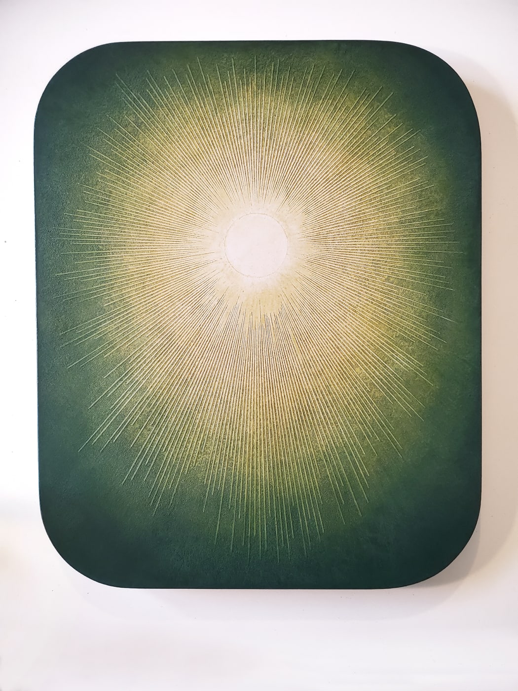 Gravure à l’acide sur enduit chaux, sur panneau bois et pigments. 